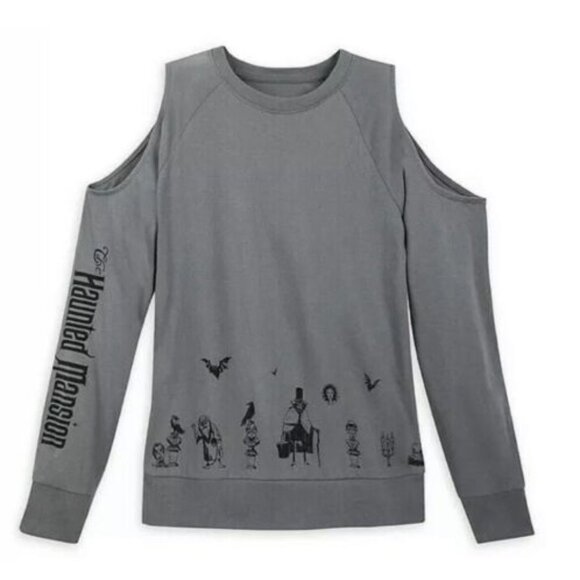 Disney Parks Womens Haunted Mansion Cold Shoulder Sweat Shirt T Size L NWOT - Picture 1 of 9